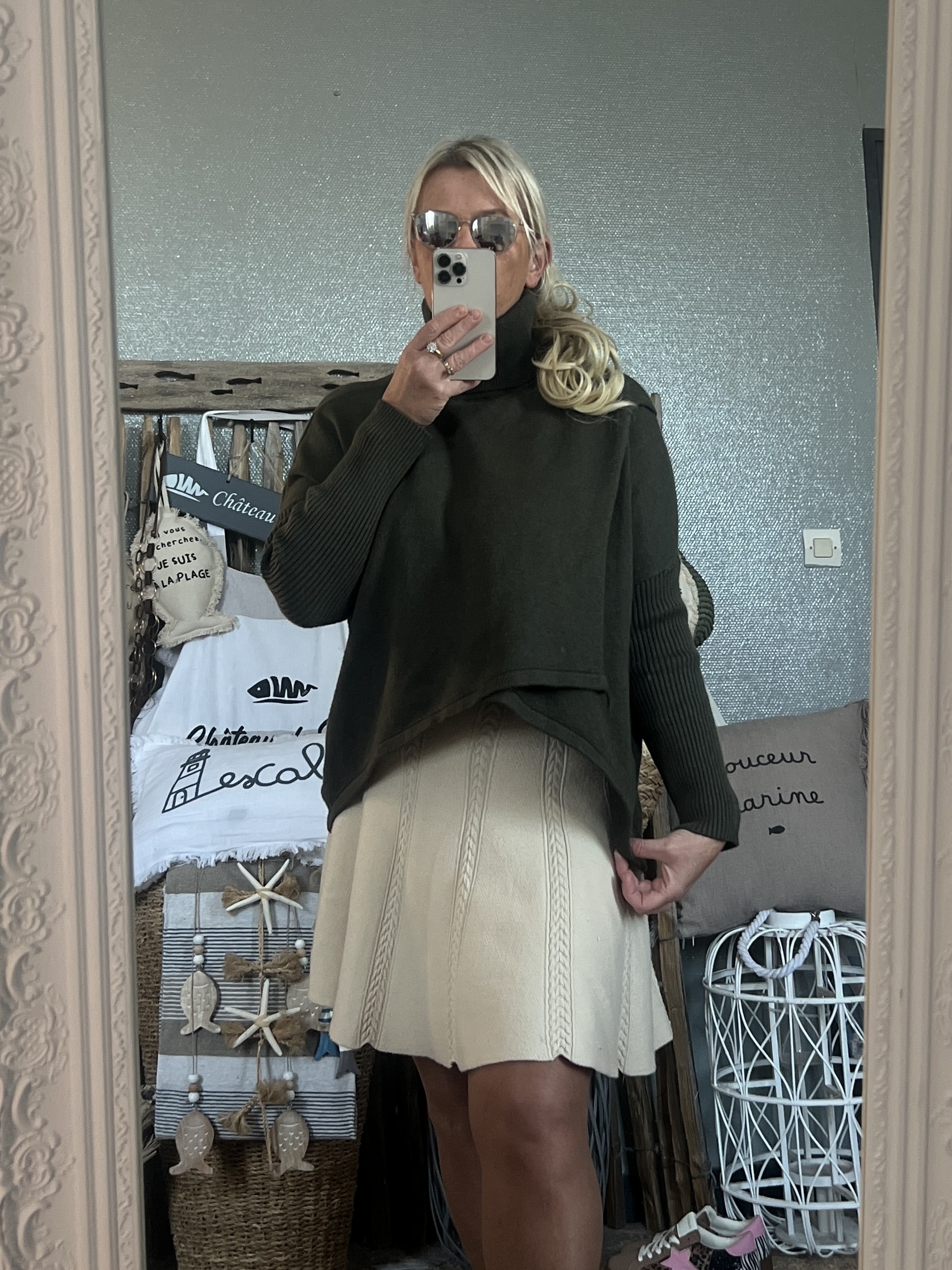 Pull cape col roulé kaki – Image 2