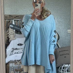 Pull cœurs strass T44/50 bleu