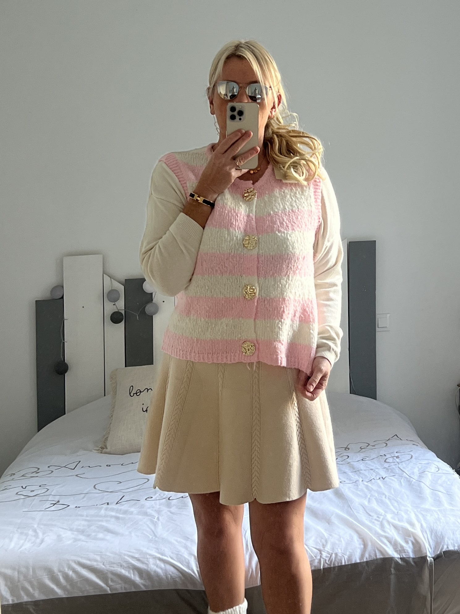 Gilet rayé écru rose – Image 5