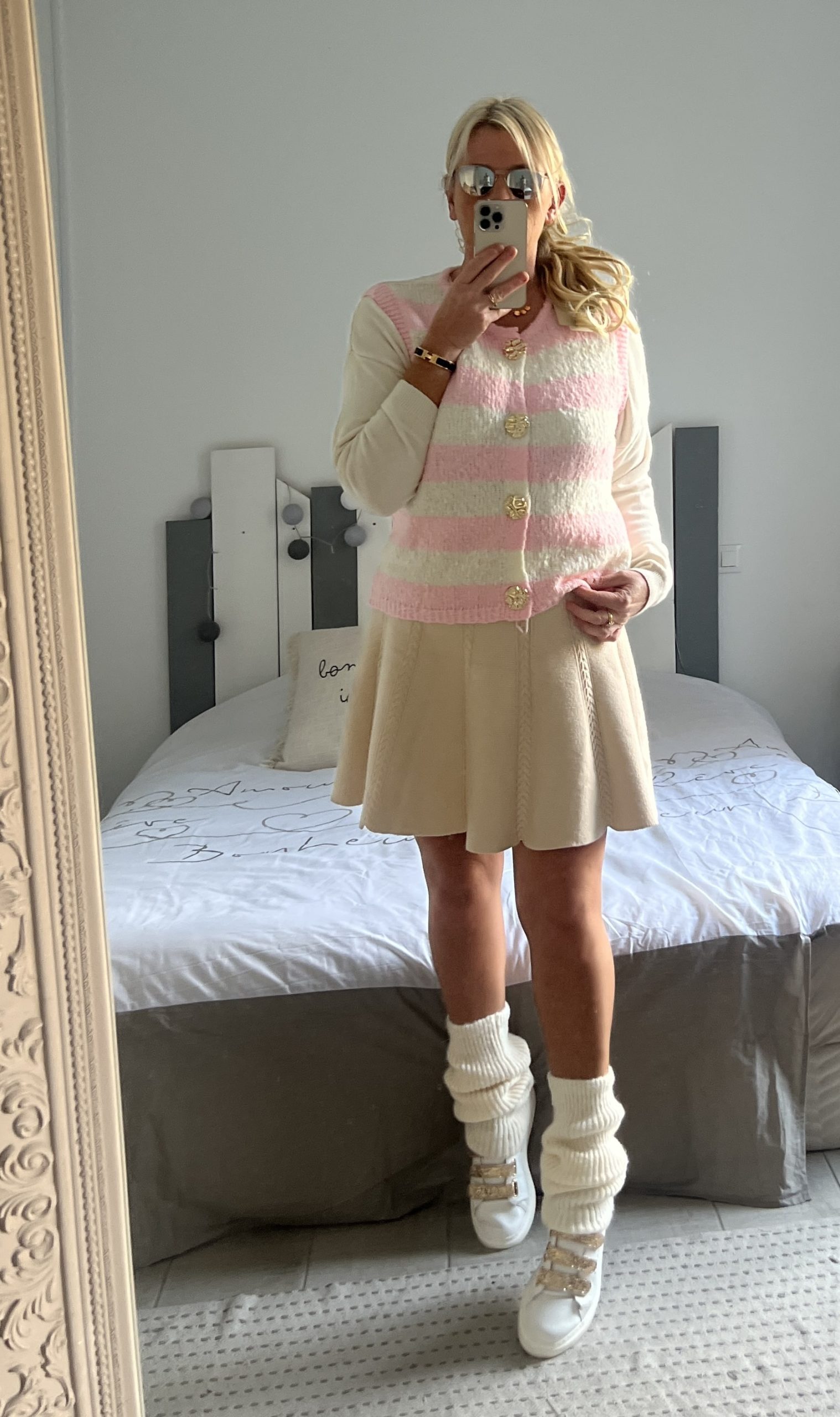 Gilet rayé écru rose – Image 2