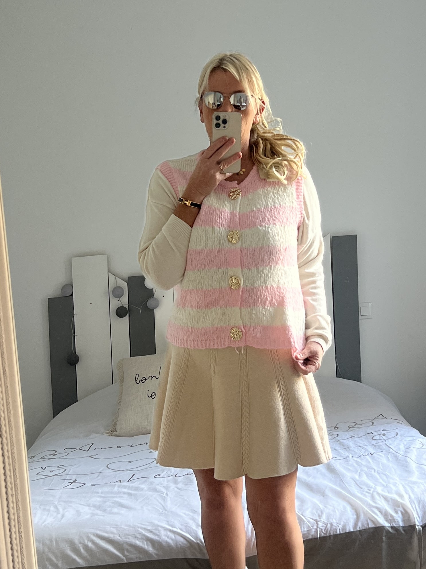 Gilet rayé écru rose – Image 4