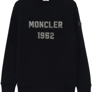 MONCLER - SWEAT À PATCH LOGO EN CUIR BLEU MARINE