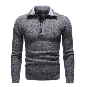 Pull Homme Col Zippé Gris Foncé