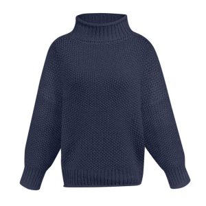 Pull Chaud Col Montant Femme Bleu Marine