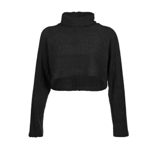 Pull Col Roulé Crop Top Noir