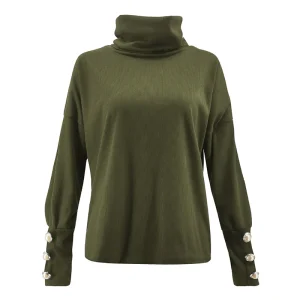 Pull Col Roulé Vert Kaki Femme
