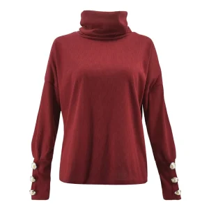 Pull Col Roulé Rouge Bordeaux Femme