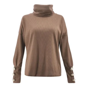 Pull Col Roulé Kaki Femme