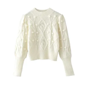 Pull Col Semi Montant Femme Blanc