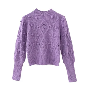 Pull Col Semi Montant Femme Violet