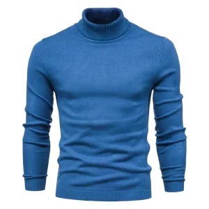 Pull Laine Col Roulé Homme Bleu