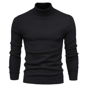Pull Laine Col Roulé Homme Noir