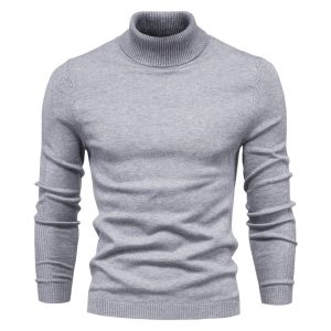 Pull Laine Col Roulé Homme Gris Clair