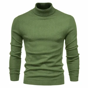 Pull Laine Col Roulé Homme Vert