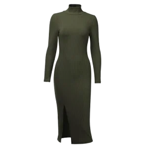 Robe Col Roulé Moulante Verte