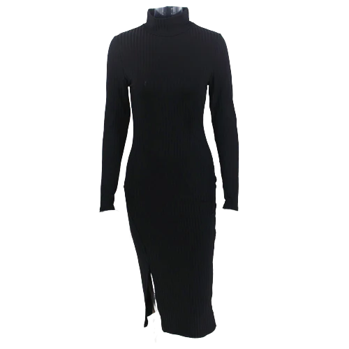 Robe Col Roulé Moulante Noire – Image 2