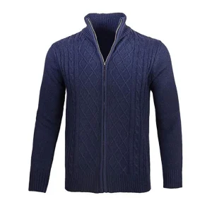 Veste Zippée Col Montant Homme Bleu Marine