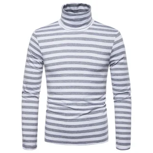 Col Roulé Rayé Homme Gris/Blanc