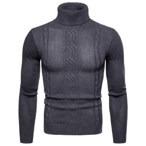 Pull Col Roulé Laine Homme Gris Foncé
