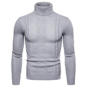 Pull Col Roulé Laine Homme Gris Clair
