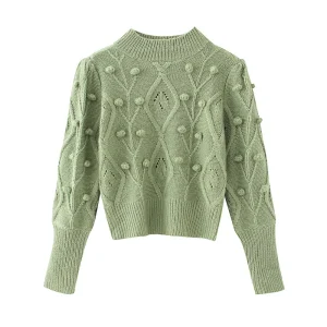 Pull Col Semi Montant Femme Vert