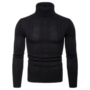 Pull Col Roulé Laine Homme Noir