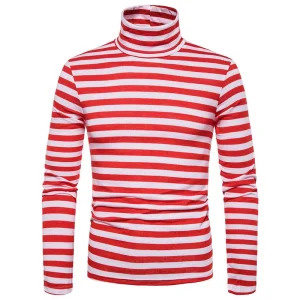 Col Roulé Rayé Homme Rouge/Blanc