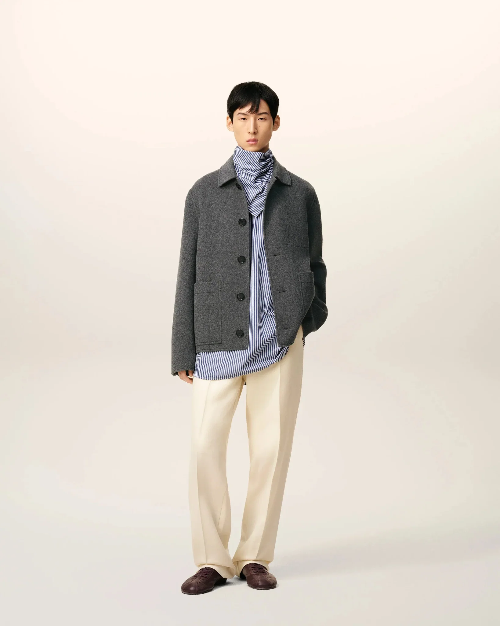 AMI - Blouson Gris Boule Boutonné en Laine Gris Chiné – Image 5