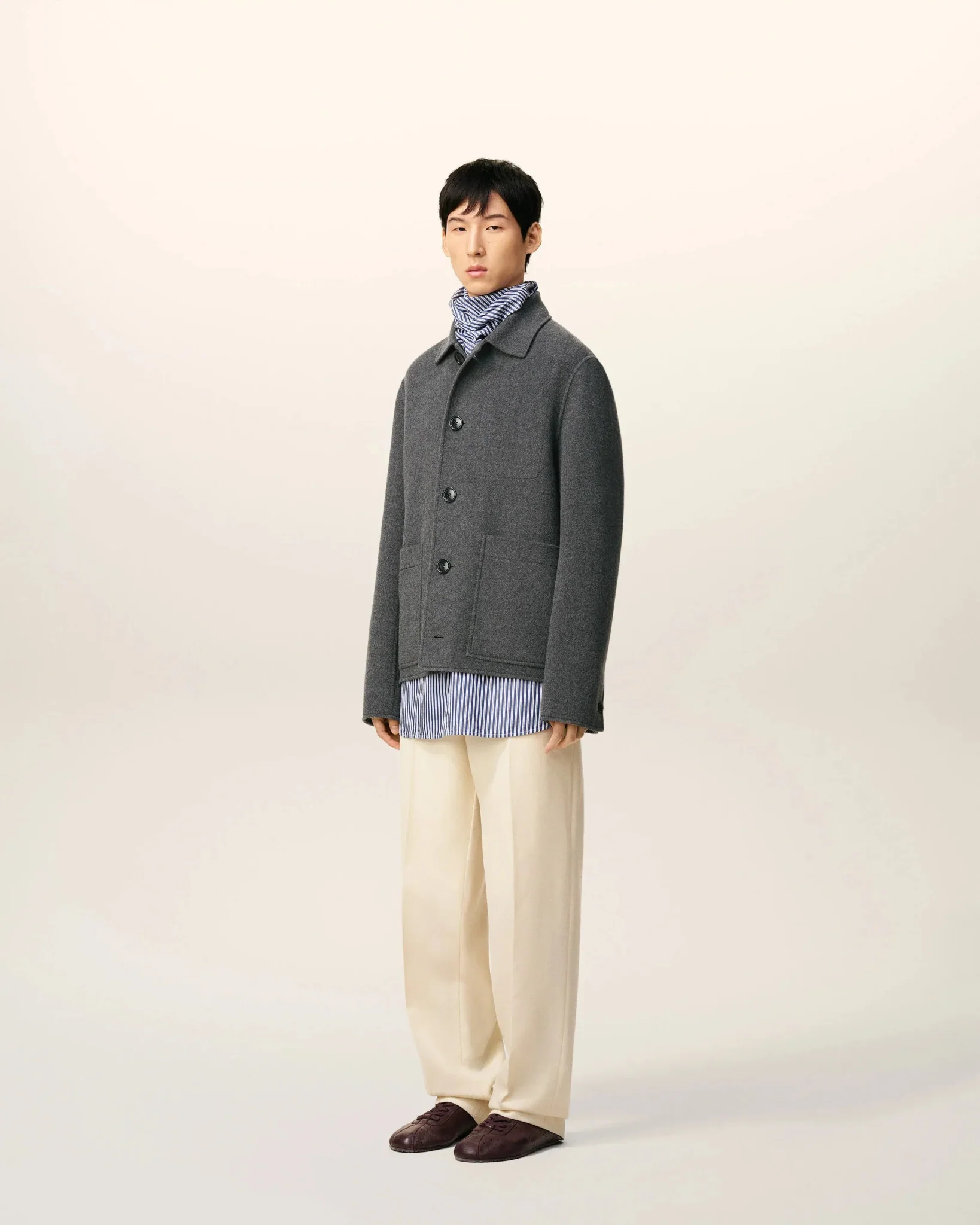 AMI - Blouson Gris Boule Boutonné en Laine Gris Chiné – Image 7