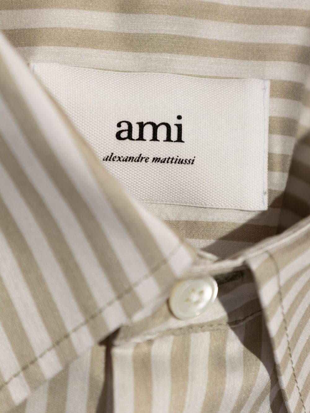 Ami chemise rayée craie/sauge en viscose et soie – Image 8