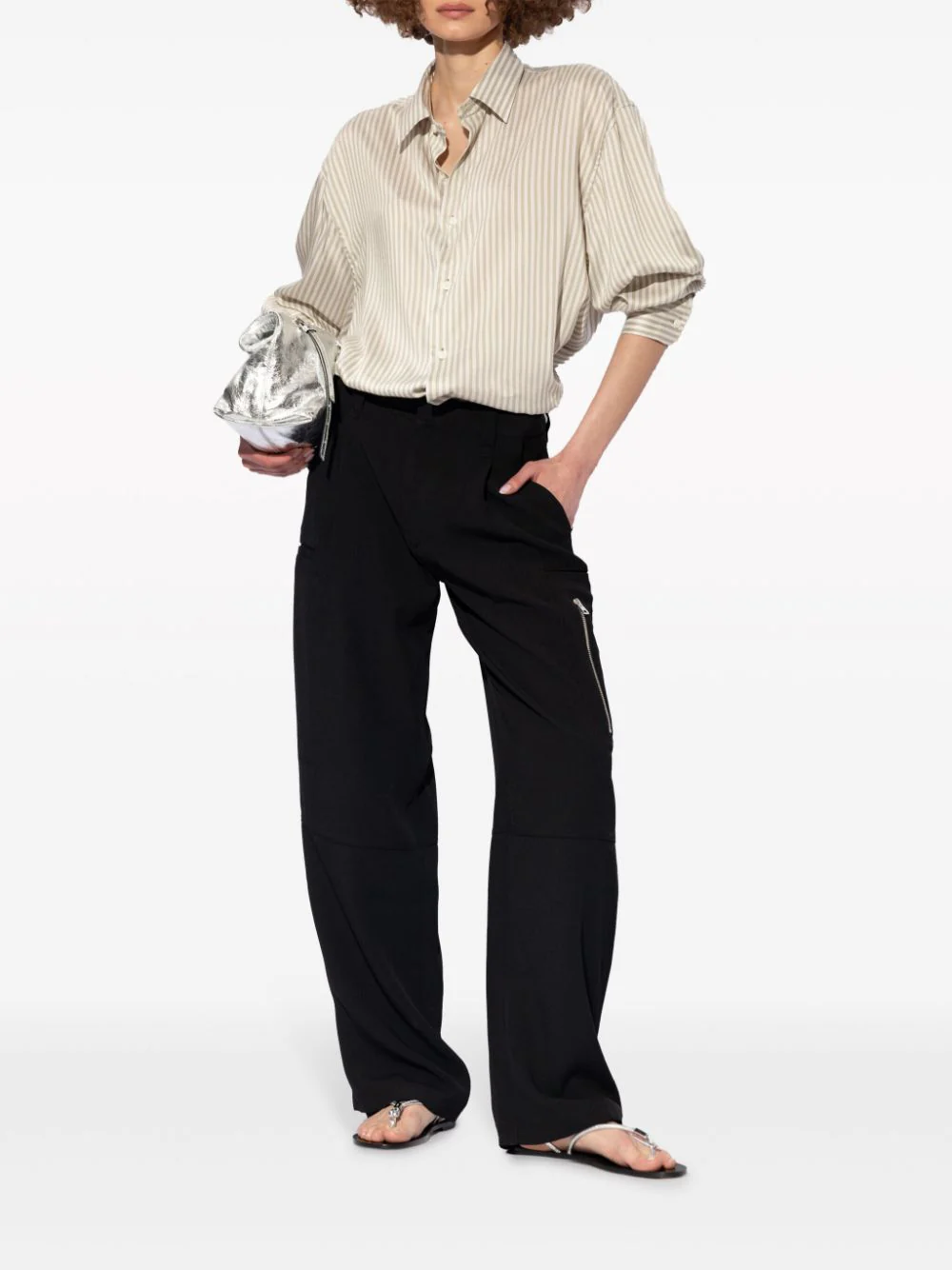 Ami chemise rayée craie/sauge en viscose et soie – Image 7