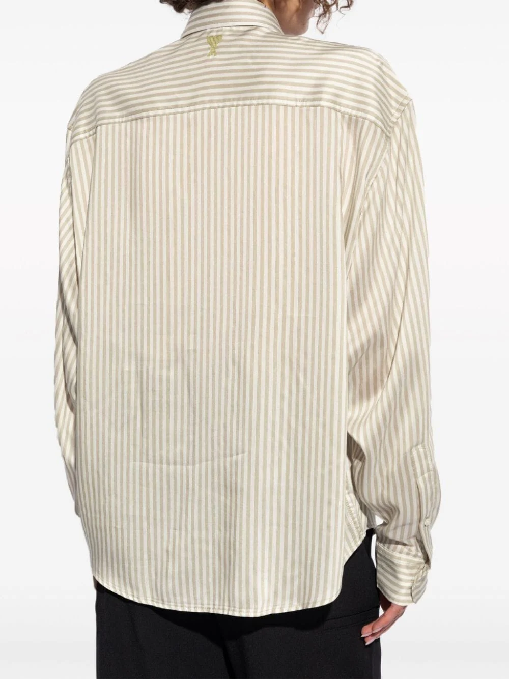 Ami chemise rayée craie/sauge en viscose et soie – Image 3