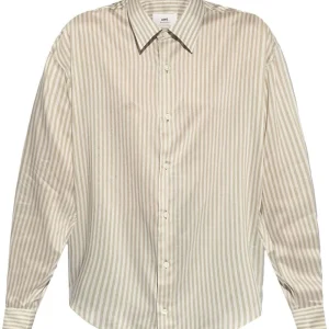 Ami chemise rayée craie/sauge en viscose et soie