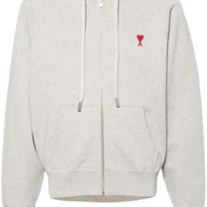 Ami Paris Sweat à capuche à motif ami de coeur brodé gris chiné