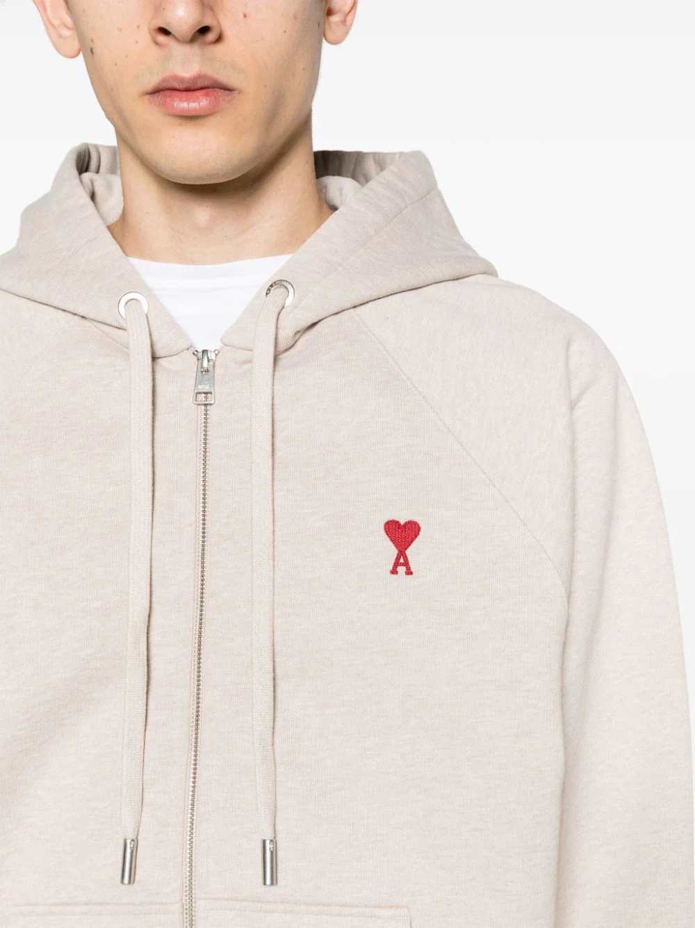 Ami hoodie Ami de Coeur à fermeture zippée beige chiné – Image 3