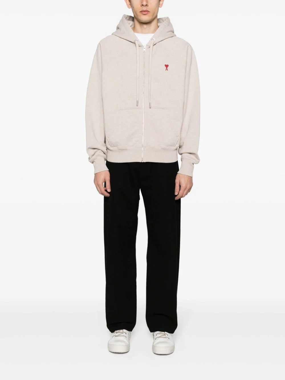 Ami hoodie Ami de Coeur à fermeture zippée beige chiné – Image 6