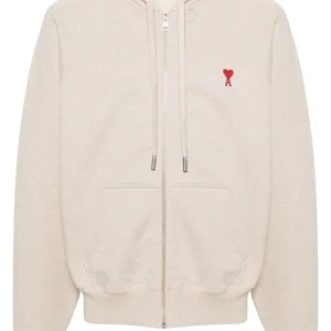 Ami hoodie Ami de Coeur à fermeture zippée beige chiné