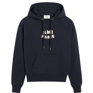AMI - HOODIE BLEU MARINE PATCH AMI PARIS EN COTON