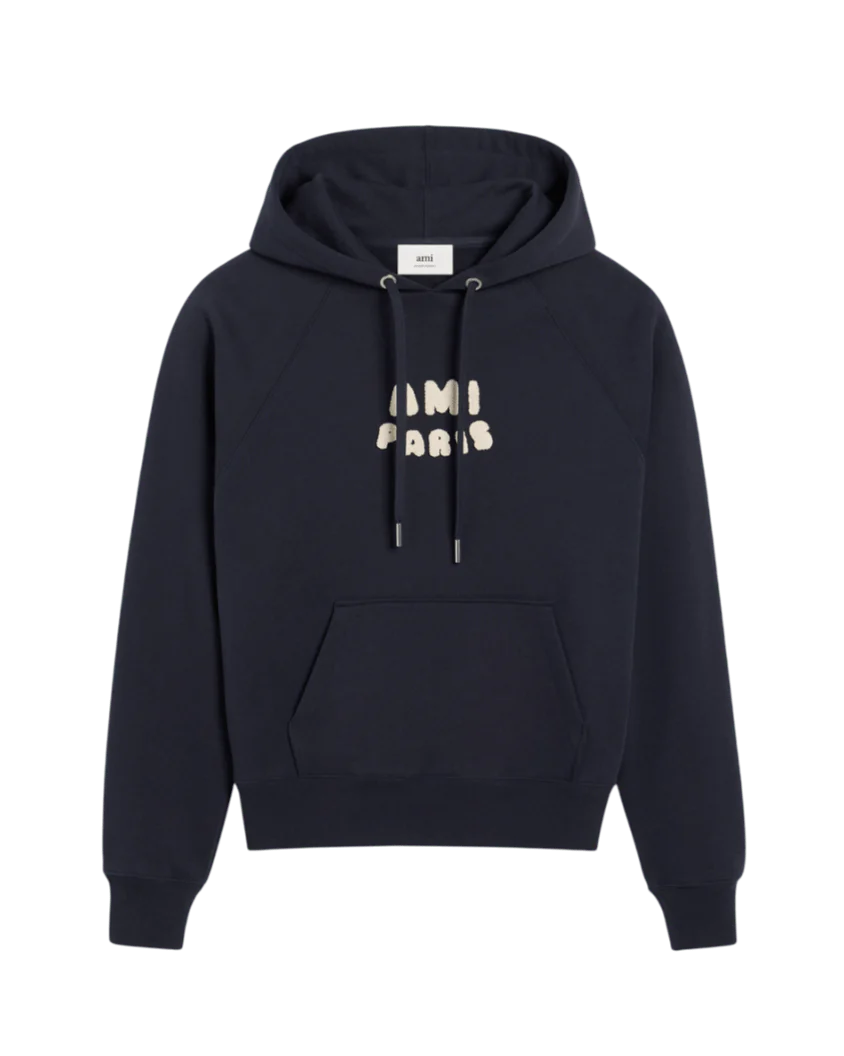 AMI - HOODIE BLEU MARINE PATCH AMI PARIS EN COTON – Image 2