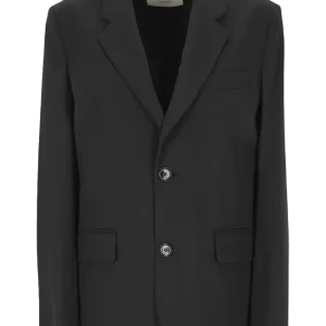 AMI PARIS - Blazer épaulé en laine vierge gris anthracite
