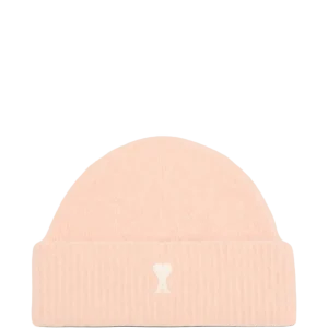 AMI PARIS - Bonnet en alpaga ami de coeur rose poudre/ecru