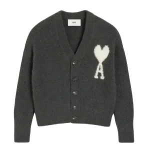 Ami Paris - Cardigan Ami de Coeur gris fonce