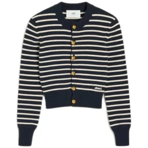 Ami Paris - Cardigan marin rayé écru / marine