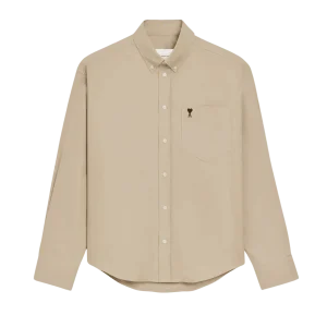 AMI PARIS - Chemise Ami de Coeur Brodée en Coton Beige