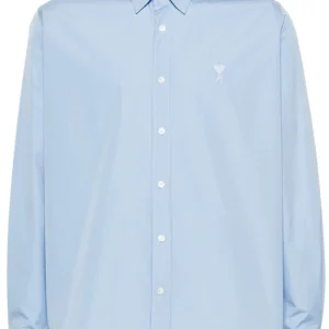 AMI Paris - Chemise bleu à motif Ami de Coeur brodé