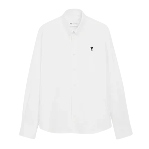 AMI PARIS - Chemise Boutonnée Ami de Coeur en Coton Oxford Blanc naturel