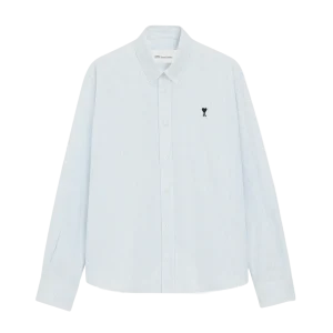 AMI PARIS - Chemise Boutonnée Ami de Coeur en Coton Oxford Bleu ciel à rayures