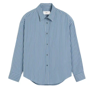 AMI PARIS - CHEMISE COUPE BOXY EN COTON Bleu