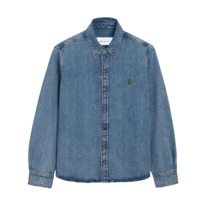 AMI PARIS - Chemise Denim Ami De Coeur en Coton Bleu délavé