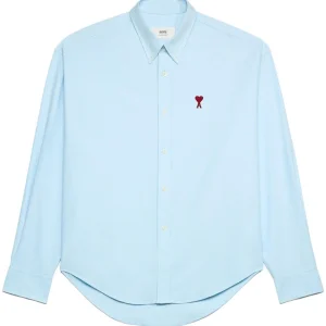 AMI Paris - Chemise en popeline bleu à logo brodé
